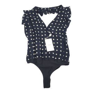 NWT Armani Collezioni Polka Dot Halter Neck Bodysuit Blouse 10 Navy Blue L